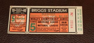 1940 World Series Ticket Game 5 Cincinnati Reds Vs Detroit Tigers Briggs Stadium