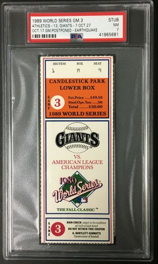1989 World Series Baseball Ticket Game 3 Earthquake Game Psa Graded 7 Giants