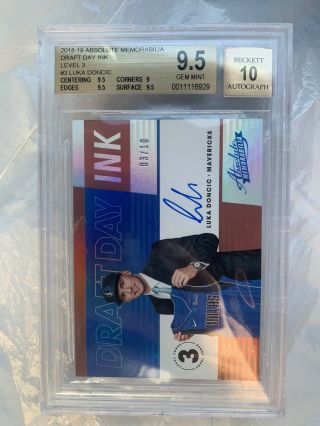 Luka Doncic Auto 2018 - 19 Absolute Memorabilia Draft Day Ink Level3 3/10 Bgs 9.  5