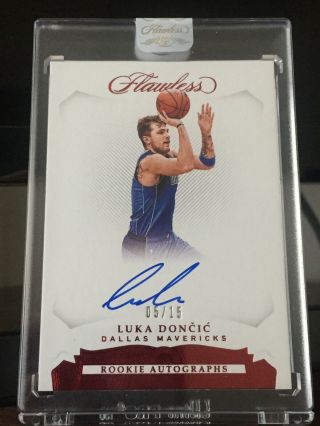 2018 - 19 Flawless Luka Doncic Ruby Rookie Encased Auto Autograph 5/15 Mavs