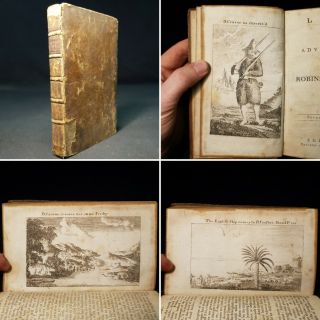 1778 Life & Adventures Robinson Crusoe Daniel Defoe With 4 Engraved Plates Calf