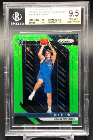 Extremely Rare Luka Doncic Neon Green 2/5 Prizm Fast Break Bgs 9.  5 Gem