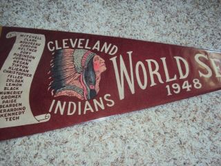 CLEVELAND INDIANS RED PENNANT 1948 WORLD SERIES SCROLL CHIEF WAHOO SHAPE 3