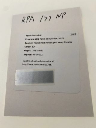 Luka Doncic 2018 - 19 Panini Immaculate Rookie Patch Auto Rc Rpa Jersey Number /77