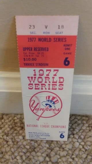 1977 World Series Game 6 Ticket Stub Reggie Jackson 3 Hr 