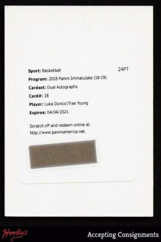 2018 - 19 Immaculate Luka Doncic & Trae Young Autograph Auto /49 Exch Rookie Rc