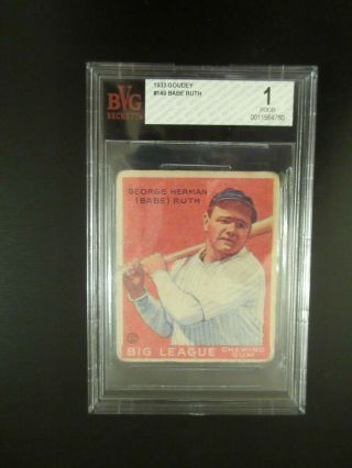 1933 Goudey 149 Babe Ruth Baseball Card Beckett Graded Bvg 1
