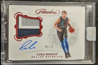 Luka Doncic 2018 - 19 Panini Flawless Basketball Rookie Patch Auto Prime Rc 09/15