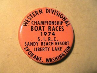 Hydroplane Boat Races Western Divisional Pinback Button 1974 Liberty Lake Wa Old