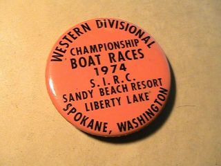 Hydroplane Boat Races Western Divisional Pinback Button 1974 Liberty Lake Wa Old 2