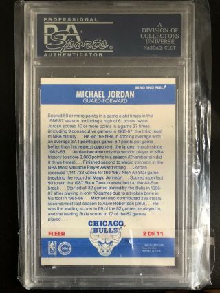 1987 - 1988 Fleer Stickers Michael Jordan Chicago Bulls 2 PSA 2