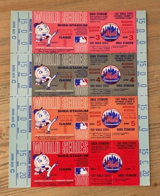 Mets 1969 World Series Ticket Stub Full Sheet Game 3 4 5 Proof