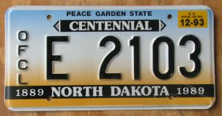 North Dakota Official / Police Fire License Plate 1993 E 2103