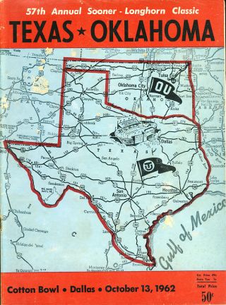 1962 Oklahoma Sooners V Texas Longhorns Football Program