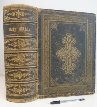 C1860 King James Holy Bible Old Testaments Commentary Binding Maps 39 Plates