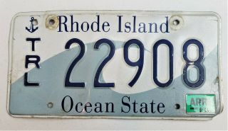 2004 Rhode Island Trailer License Plate Ocean State Wave 22908 Ri Blue Letters