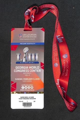 Bowl Liii Ticket Badge Vip Hospitality Laynard 2018 Patriots Tom Brady