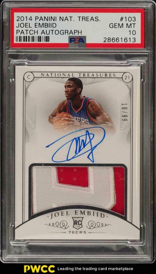 2014 National Treasures Joel Embiid Rookie Rc Auto Patch /99 103 Psa 10 (pwcc)