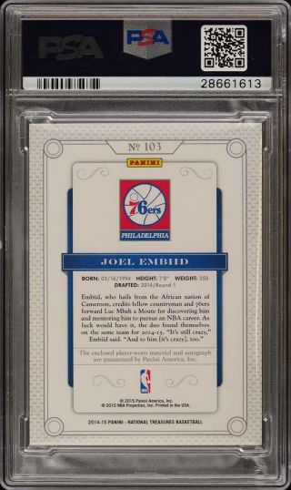 2014 National Treasures Joel Embiid ROOKIE RC AUTO PATCH /99 103 PSA 10 (PWCC) 2