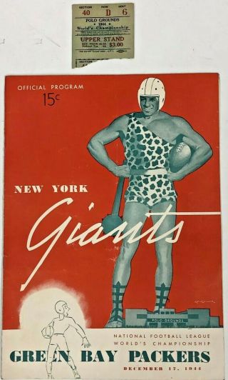 1944 Nfl Championship Game Program/ticket Stub N.  Y.  Giants Vs Green Bay Packers
