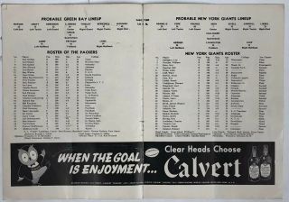 1944 NFL CHAMPIONSHIP GAME PROGRAM/TICKET STUB N.  Y.  GIANTS VS GREEN BAY PACKERS 3
