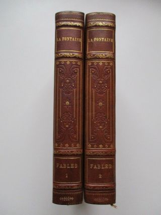 1923 La Fontaine Fables 2 Volumes Fine Leather Bindings Ltd Edition French Text