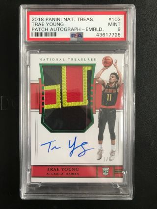 Trae Young 2018 - 19 Panini National Treasures Emerald Rc Auto Patch Rpa 1/5 1/1