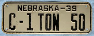 1939 Nebraska Commercial (truck) License Plate C - 1 Ton 50