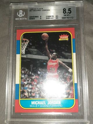 Michael Jordan 1986/87 Fleer 57 Rc Rookie Card Chicago Bulls Bgs 8.  5