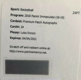 Luka Doncic 2018 - 19 Panini Immaculate Premium Patch Autographs Rpa /25 Auto Rc