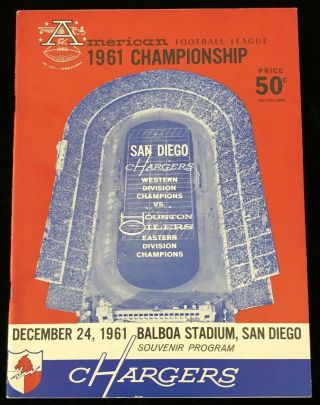1961 Afl Championship Football Program - Houston Oilers @ San Diego Chargers