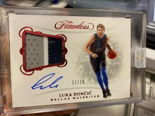 Luka Doncic 2018 - 19 Panini Flawless Rookie 3clr Patch Auto Rc Rpa Red 12/15