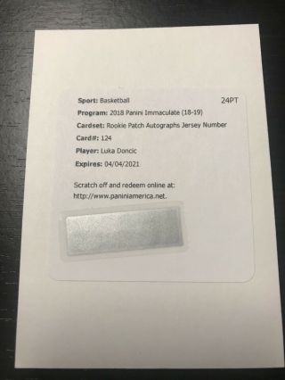 Luka Doncic 2018 - 19 Immaculate Rookie Patch Auto Autograph Rpa Jersey Number /77