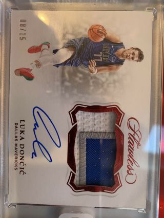 2018 - 19 Panini Flawless Luka Doncic Rookie Auto Patch Rpa Red 8/15 Game Worn