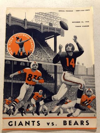 1956 Program York Giants Vs Chicago Bears Kyle Rote Rick Casares