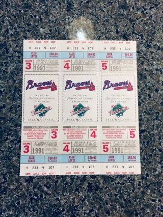 1991 World Series Ticket Stubs Games 3,  4 And 5,  Twins Champions - Kirby Puckett