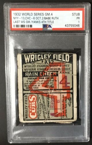 1932 Chicago Cubs World Series Game 4 Ticket Stub,  Cubs & Yankees Psa 1