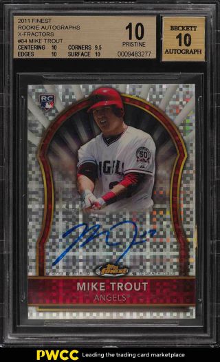 2011 Finest Xfractor Mike Trout Rookie Rc Auto /299 84 Bgs 10 Pristine (pwcc)