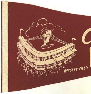 CLASSIC 1940 ' s CHICAGO CUBS ' CUBBIE IN WRIGLEY FIELD ' PENNANT RED 3