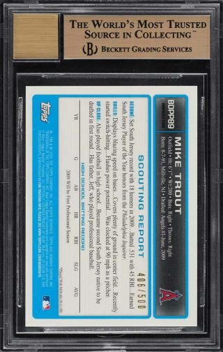 2009 Bowman Chrome Refractor Mike Trout ROOKIE AUTO /500 BGS 10 PRISTINE (PWCC) 2