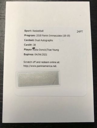 /49 Luka Doncic Trae Young 2018 - 19 Immaculate Dual Autograph Auto Rookie