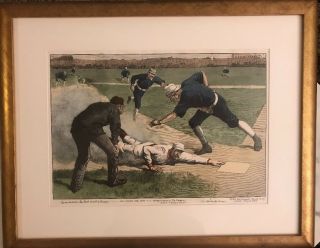 " The Winning Run " Polo Grounds 1885 Hand Colored Engraving T.  De Thulstrup