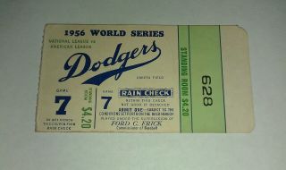 1956 World Series Game 7 Ticket Stub Dodgers Vs Yankees Standing Room Ebbets