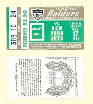 1968 Oakland Raiders Vs York Jets Ticket Stub - Heidi Game - Joe Namath