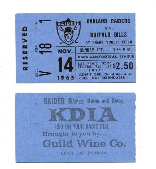 1965 Oakland Raiders Vs Buffalo Bills Ticket Stub - Frank Youell Field - Afl