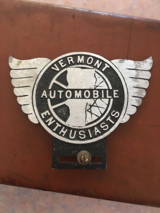 Vintage Vermont Automobile Enthusiasts License Plate Topper Tag