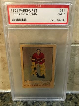 1951 Parkhurst Hockey 61 Terry Sawchuk Rc Rookie Hof Psa 7 Great Card,  Centered