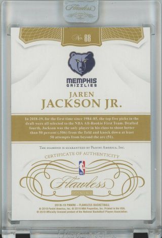 2018 - 19 Panini Flawless Platinum 88 Jaren Jackson Jr.  Grizzlies RC 1/1 2
