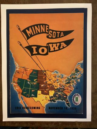 1939 Iowa Vs Minnesota Football Program/nile Kinnick Heisman Legend - In