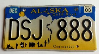 2003 Alaska State License Plate With Year Sticker All Dsj - 888